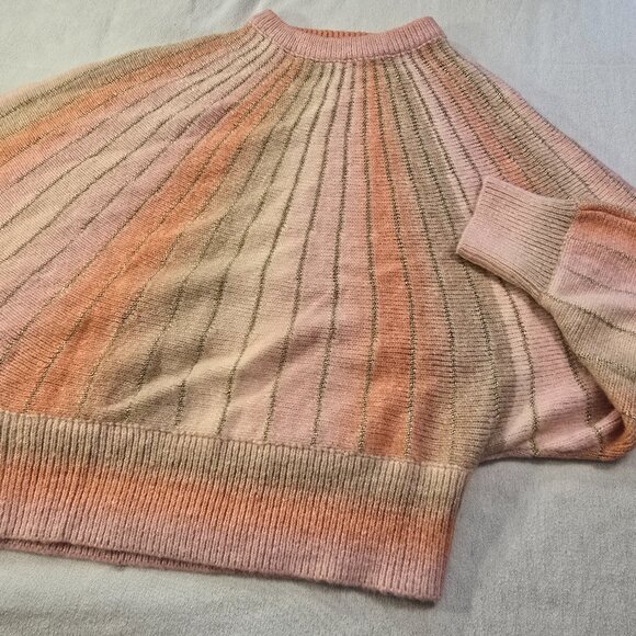 Molly Bracken Med Metallic Orange Gold Pink Sherbet Ombré Batwing Sleeve Sweater - Picture 5 of 15